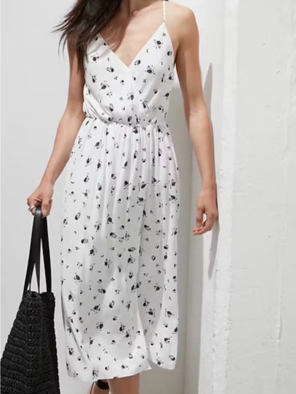 Banana Republic White Midi Dress with Black Floral Print